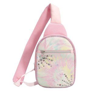 Girl's Pink Sling Backpack Dye Print with Beads
